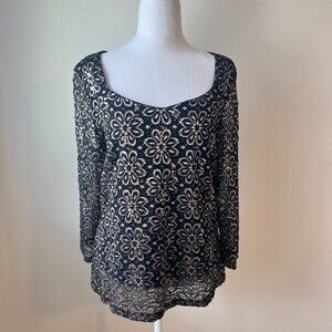 🖤Laura Black & Gold Lace Blouse - Evening / Special Occasion Top (Size L)